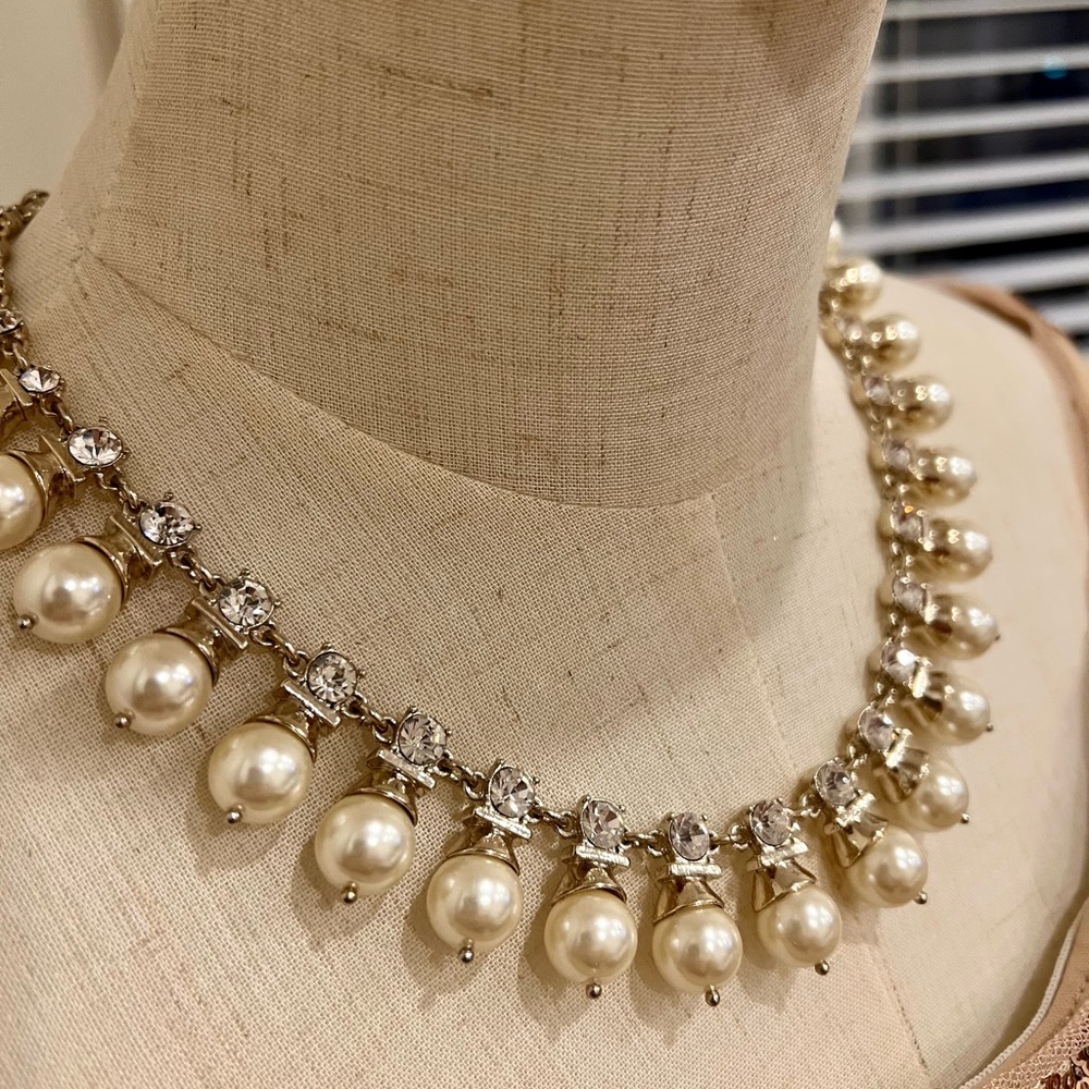 Vintage Banana Republic Faux Pearl & Diamond Statement Piece Necklace